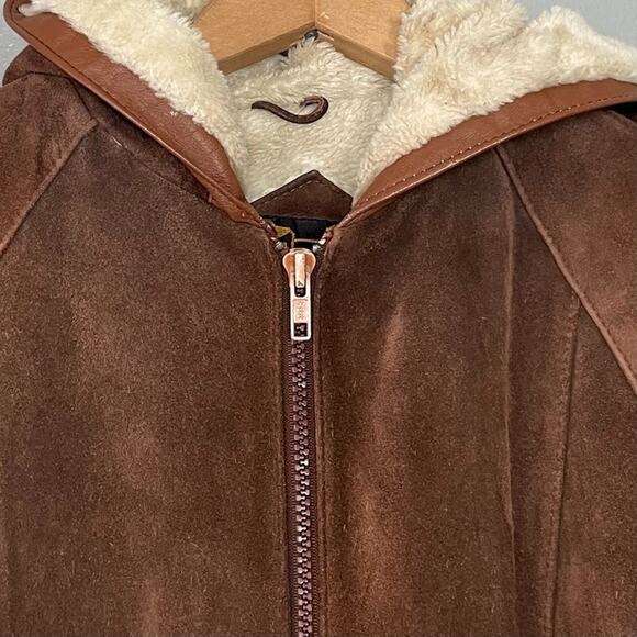 Vintage Brown Suede Leather Bomber Jacket Mens Size 42 Retro 70s 80s Coat Fur - Picture 3 of 14